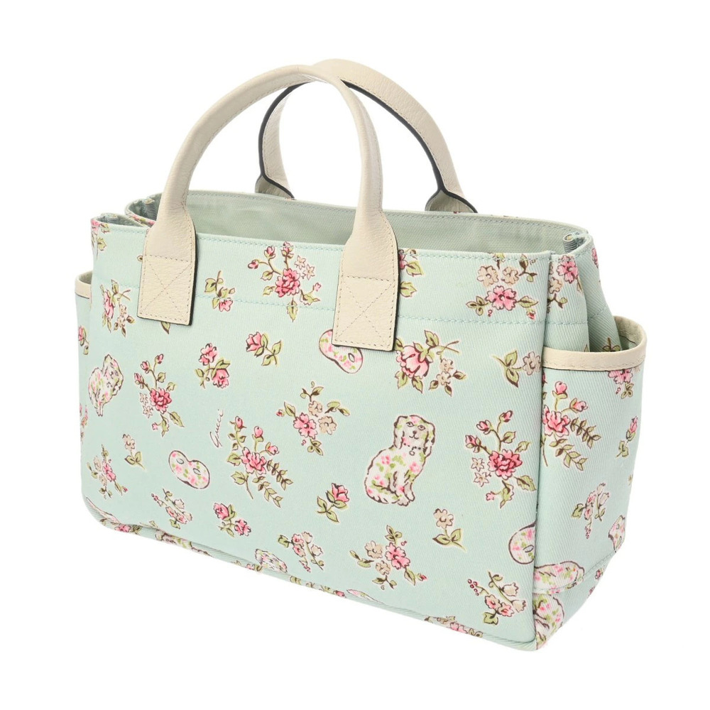 Gucci Dog White Green Flower Leather Handbag Canvas